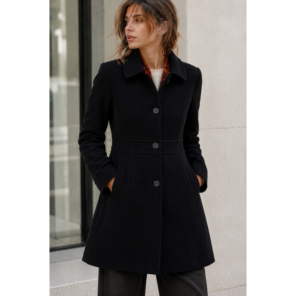 Vintage J.Crew Lady Day Wool Coat Floral Lined Tailored Black Fall 2005 6